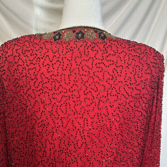 Lawrence Kazar New York Vintage Heavy Beaded Blazer Jacket 100% Silk XL Formal - Picture 9 of 16